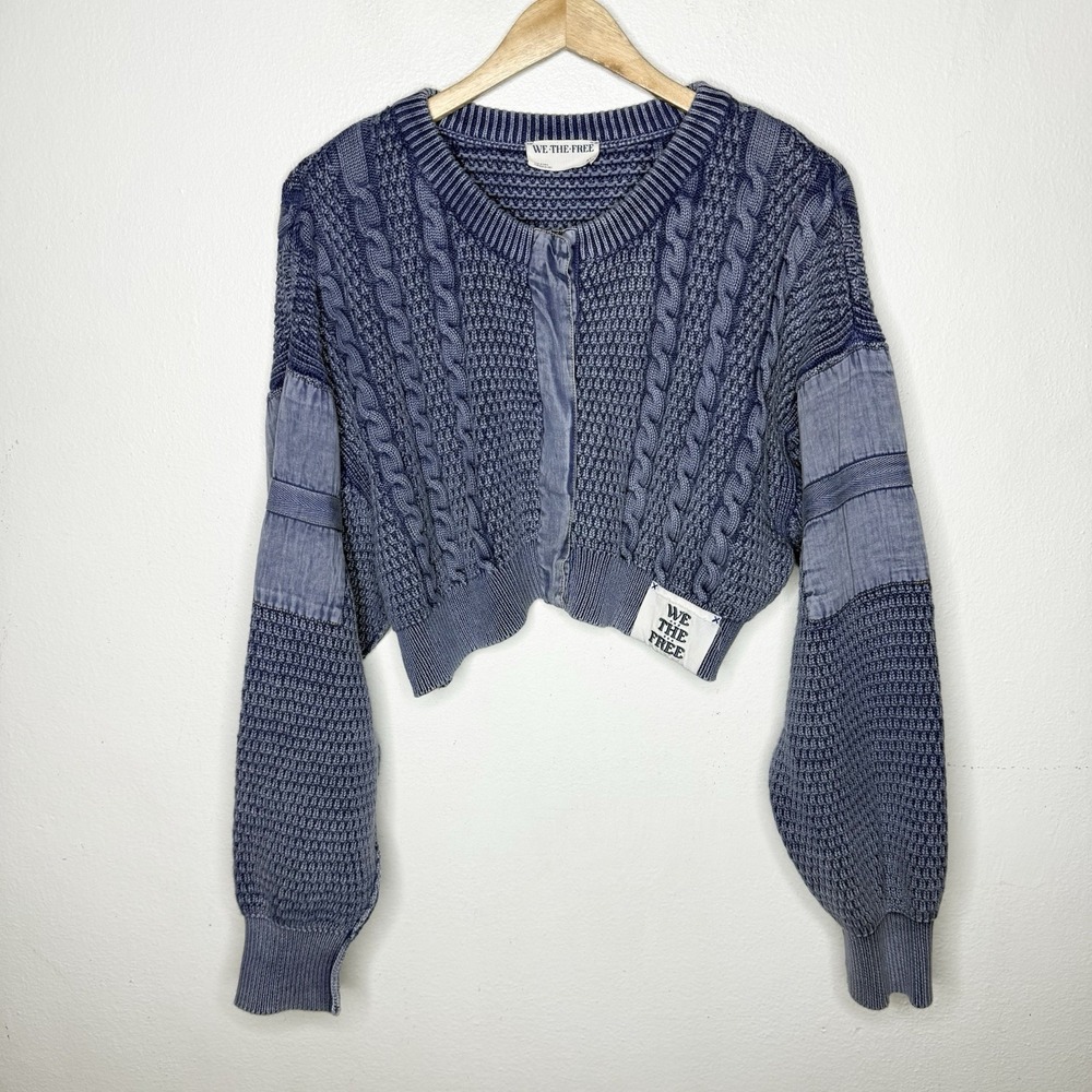 We The Free People Heritage Cardi Patchwork Cable Knit Cardigan Women's Medium